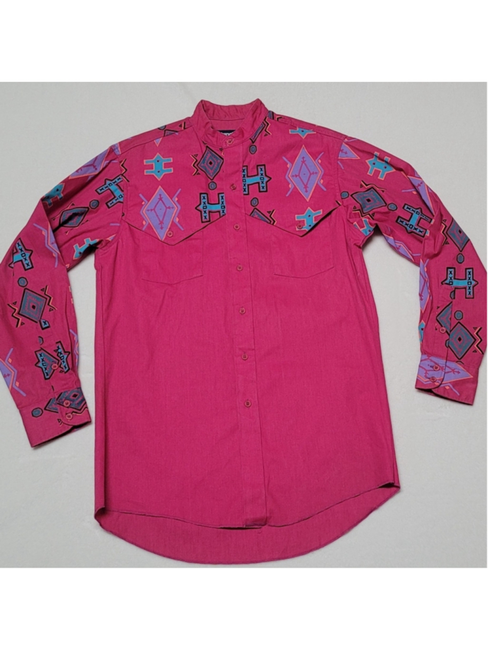 NOS Vintage 80s Wrangler Brushpopper Western Shirt Pink Aztec Pattern Unisex XL